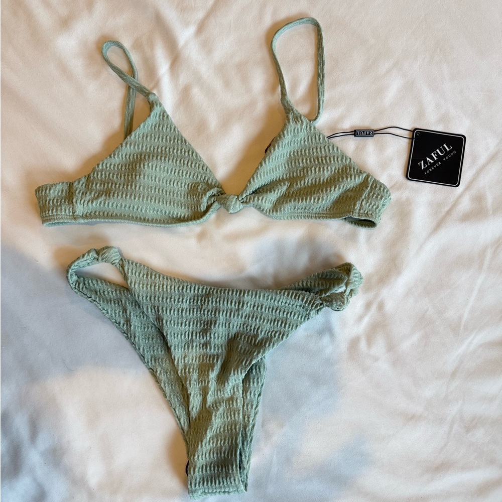 Zaful Green Ribbed Bikini Set